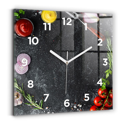 Horloge carrée en verre Légumes sur la table
