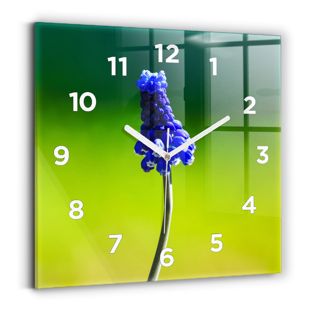 Horloge carrée en verre Fleurs bleues