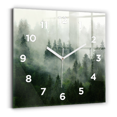 Horloge carrée en verre Forêt brumeuse