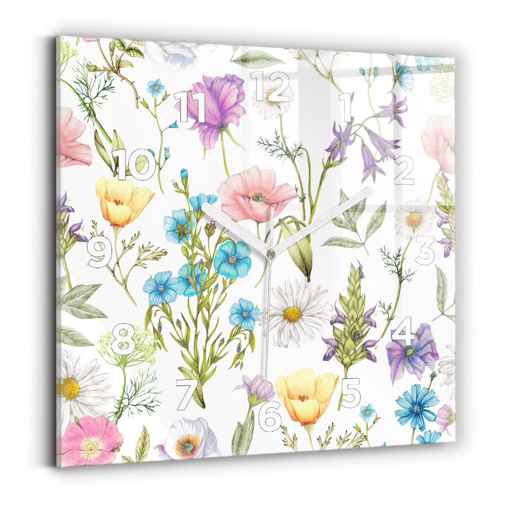 Pendule carrée en verre Composition de fleurs