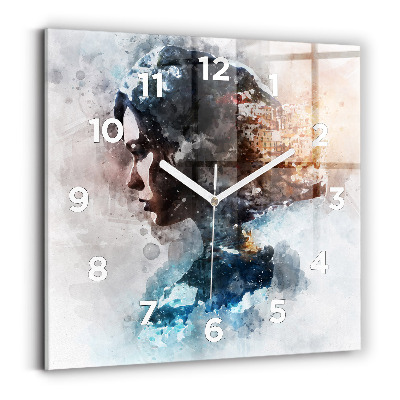 Horloge carrée en verre Visages abstraits