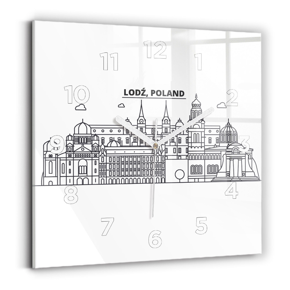 Horloge murale carrée Panorama de l'architecture de Łódź