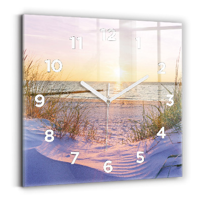 Horloge carrée en verre Soleil polonais Mer