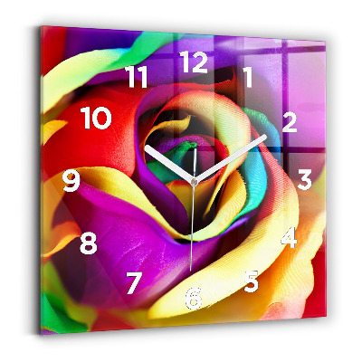 Pendule carrée en verre Rose arc-en-ciel