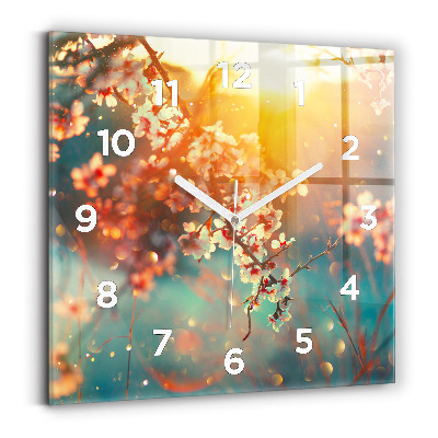 Horloge carrée en verre Fleurs de printemps