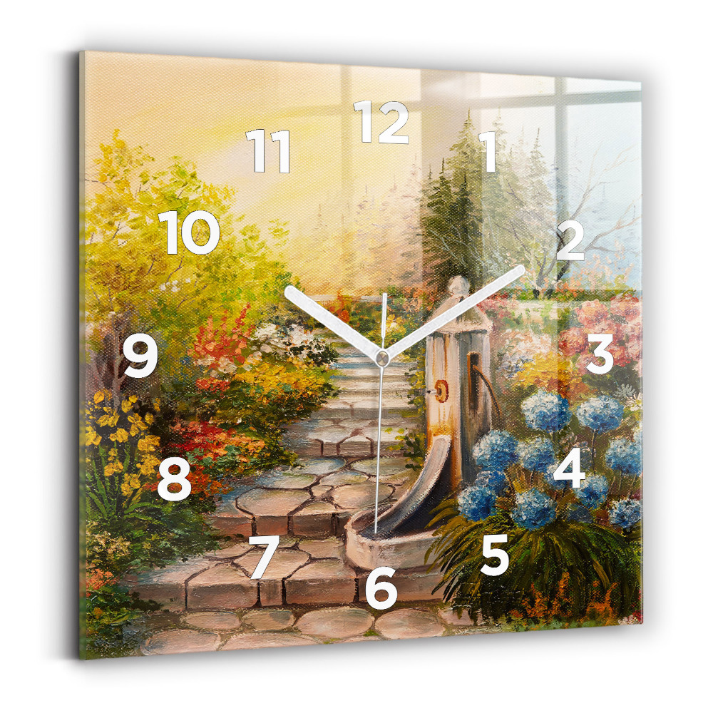 Horloge murale carrée Composition à l'huile dans une forêt
