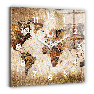Horloge carrée en verre Carte du monde ancienne