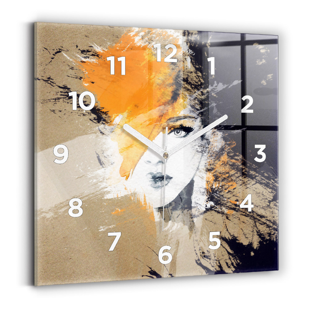Pendule carrée en verre Portrait de femme abstrait