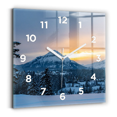 Horloge carrée en verre Paysage de montagne