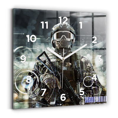 Pendule carrée en verre Soldat avec un fusil