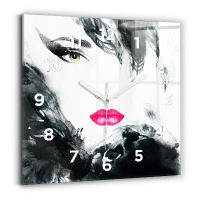 Horloge murale carrée Portrait d'une femme aux lèvres rouges