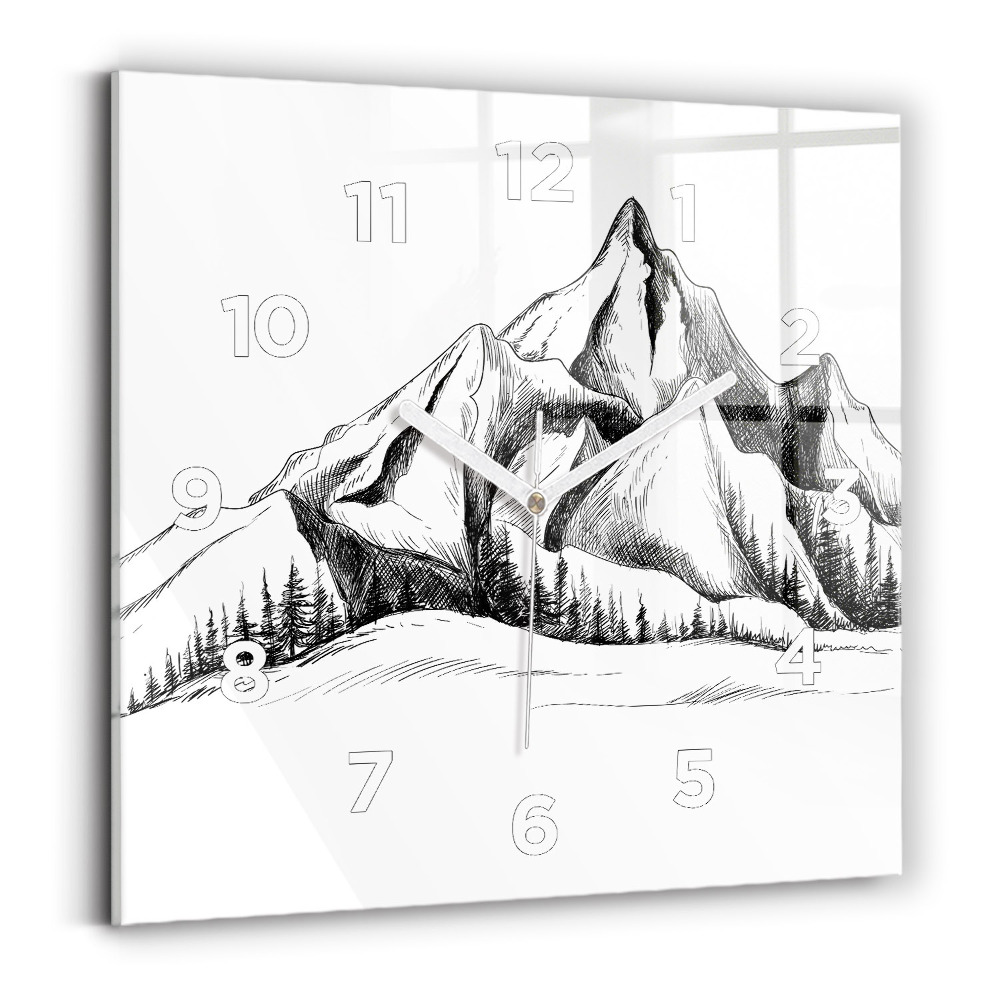 Pendule carrée en verre Montagnes dessinées