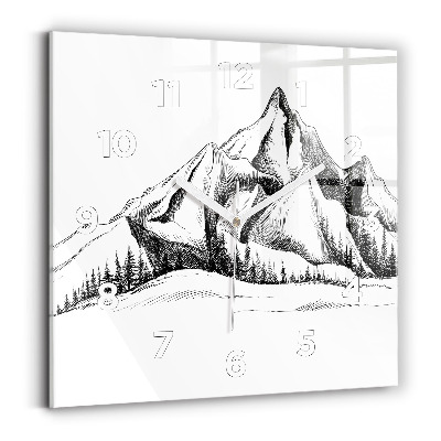 Pendule carrée en verre Montagnes dessinées