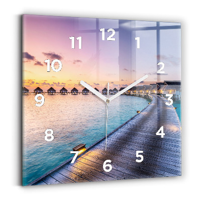 Horloge carrée en verre Coucher de soleil aux Maldives