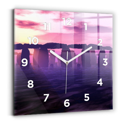 Horloge carrée en verre Coucher de soleil à Stonehenge