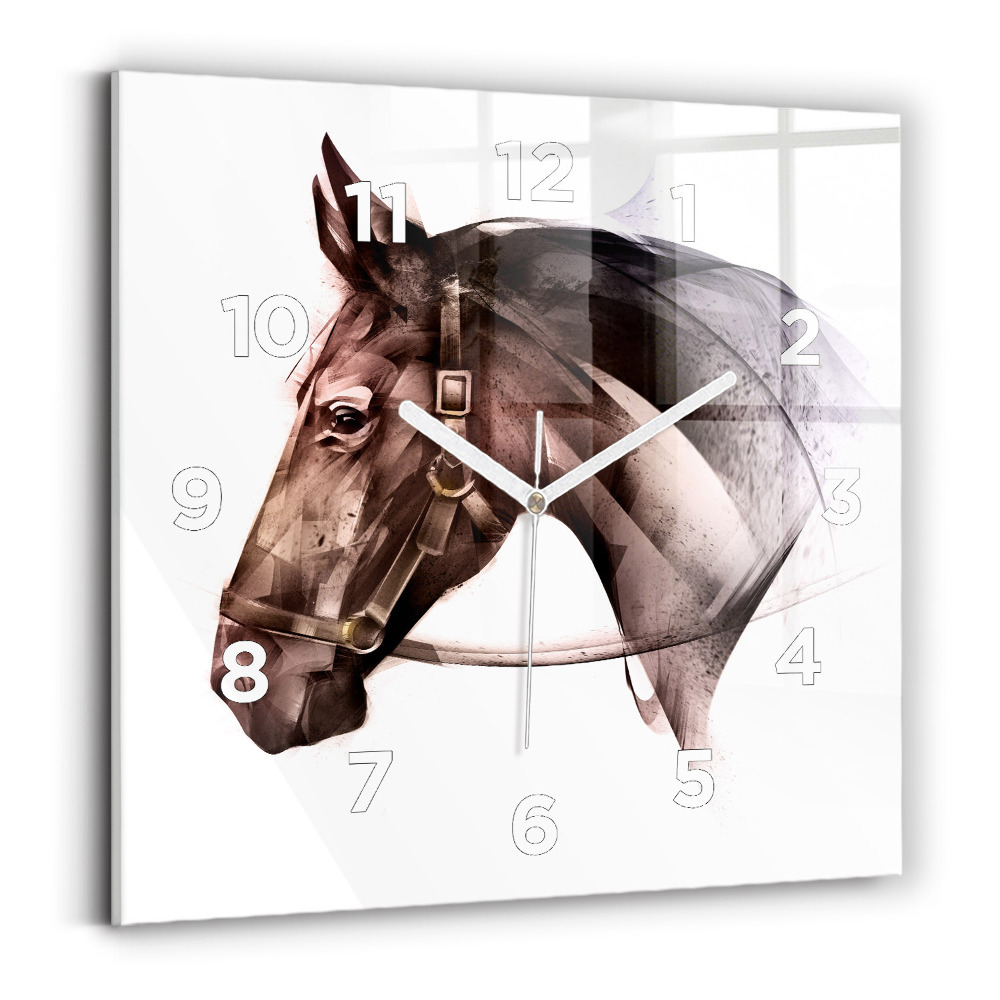 Horloge murale carrée Profil peint d'un cheval