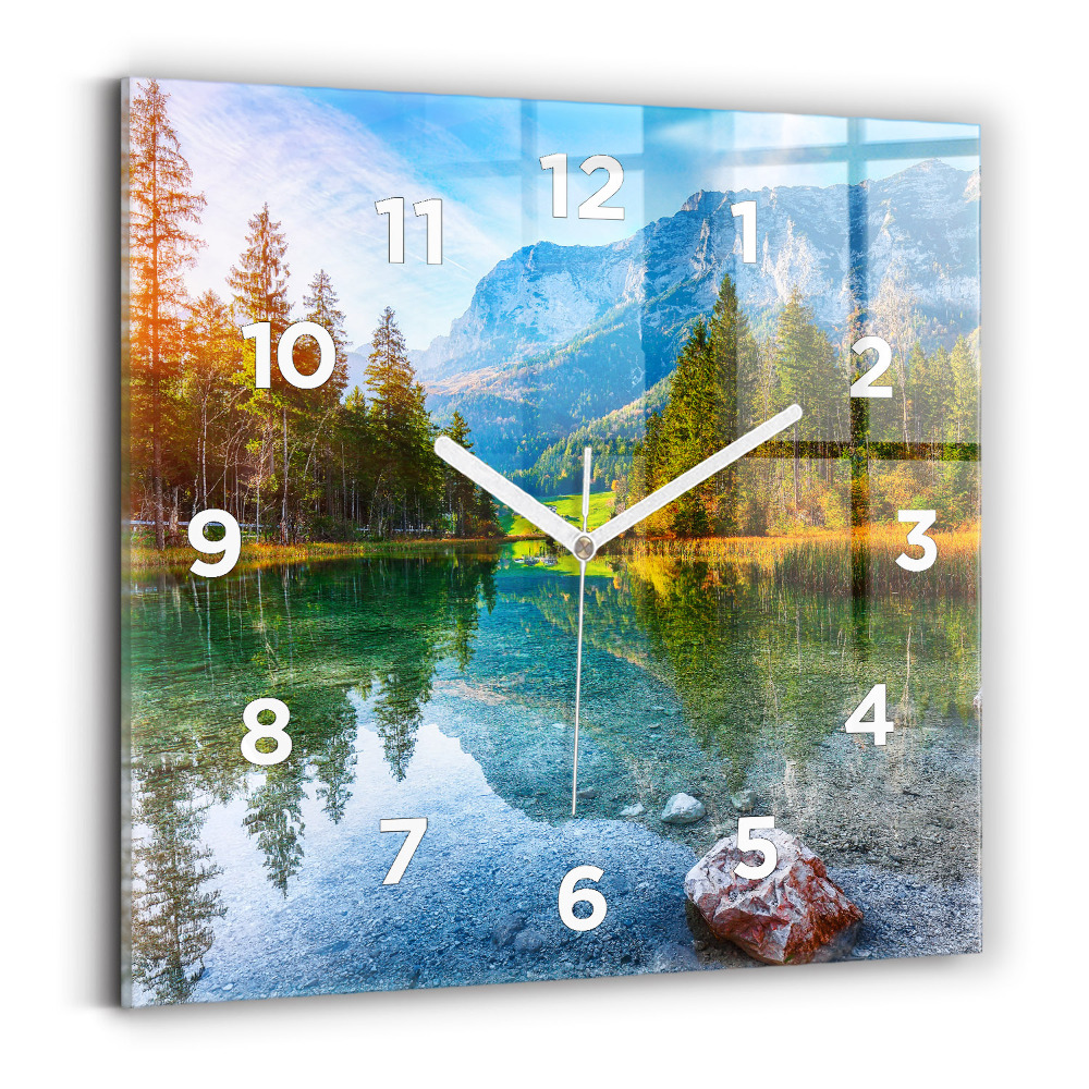 Horloge murale carrée Rivière montagnes Paysage