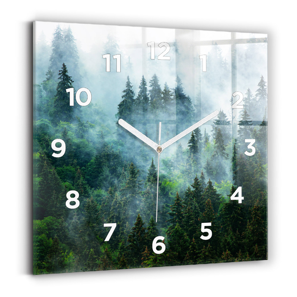 Horloge carrée en verre Forêt brumeuse