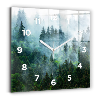 Horloge carrée en verre Forêt brumeuse