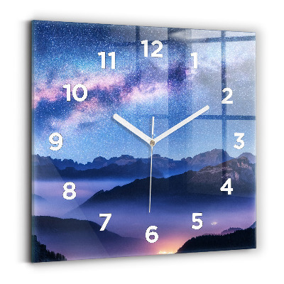 Pendule carrée en verre Voie lactée et montagnes