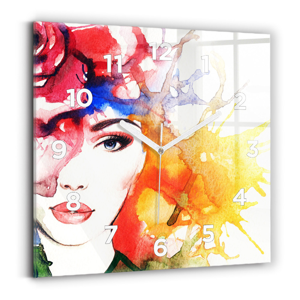 Pendule carrée en verre Portrait coloré d'une femme