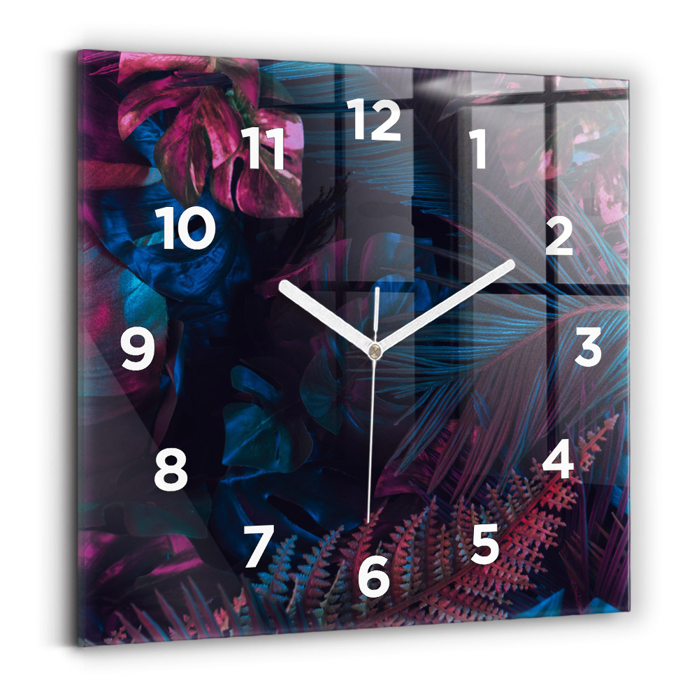 Horloge carrée en verre Fleurs exotiques