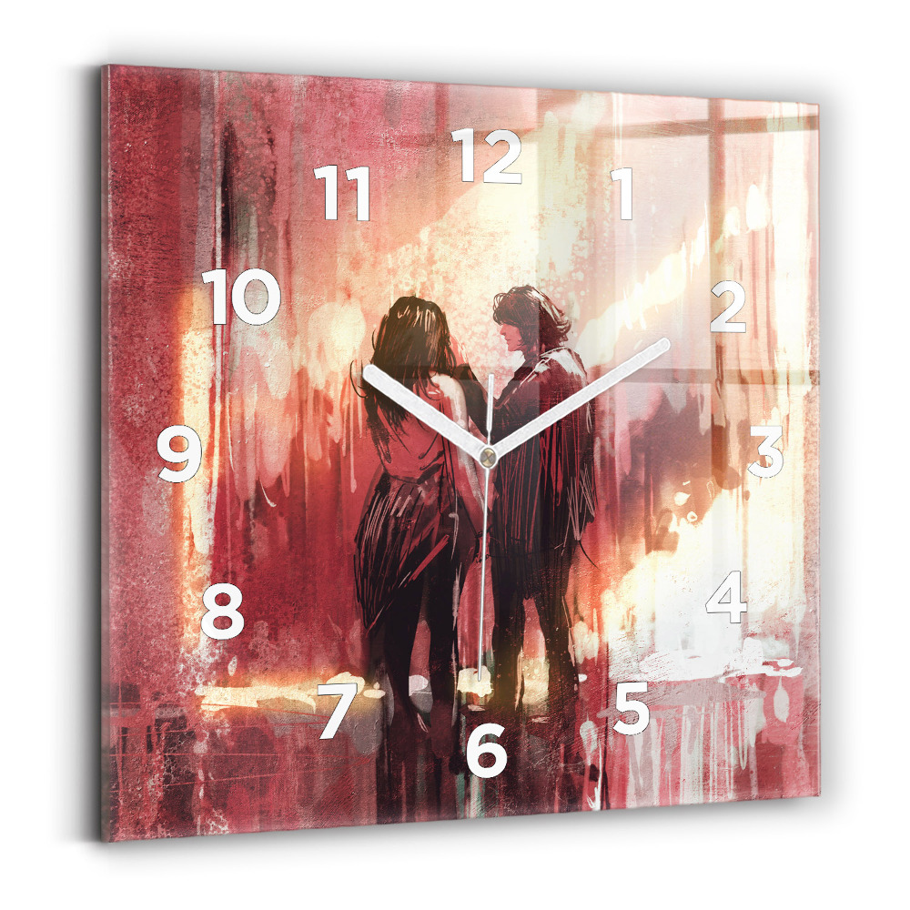 Pendule carrée en verre Jeune couple amoureux