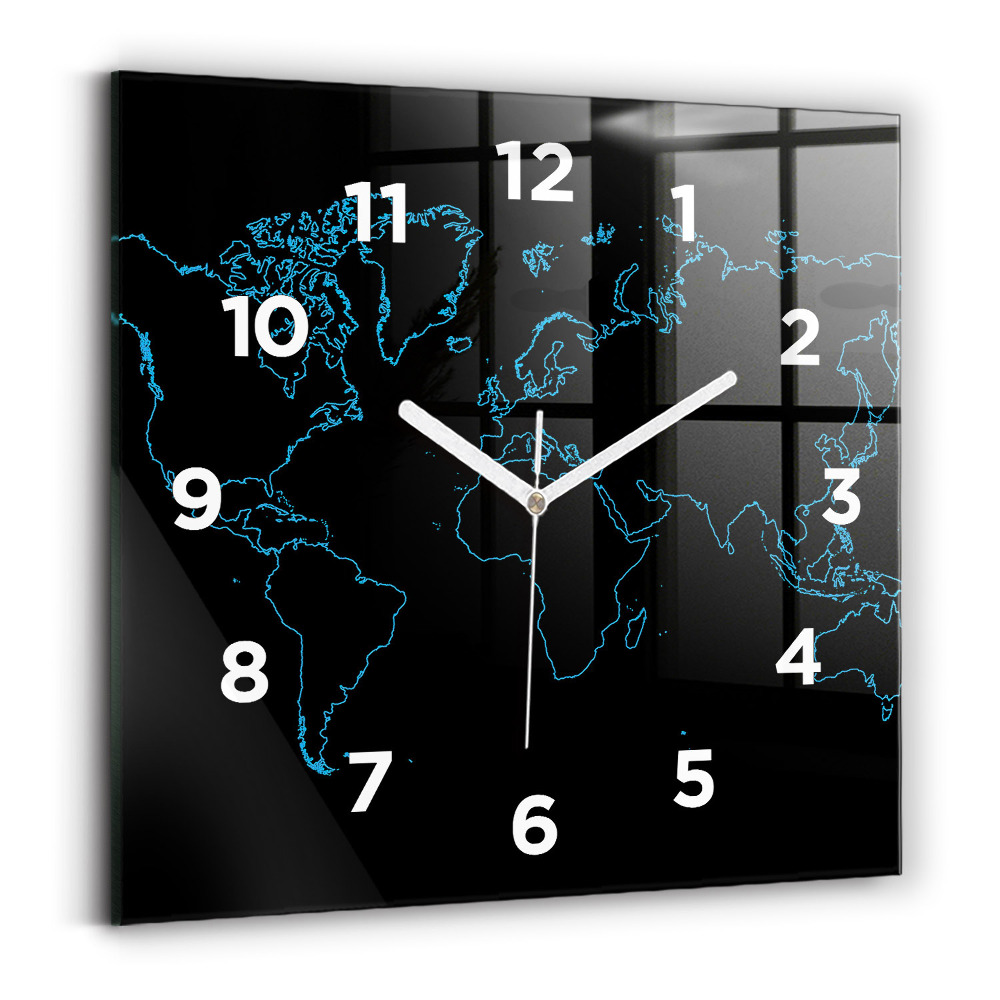 Horloge murale carrée Contours d'une carte du monde
