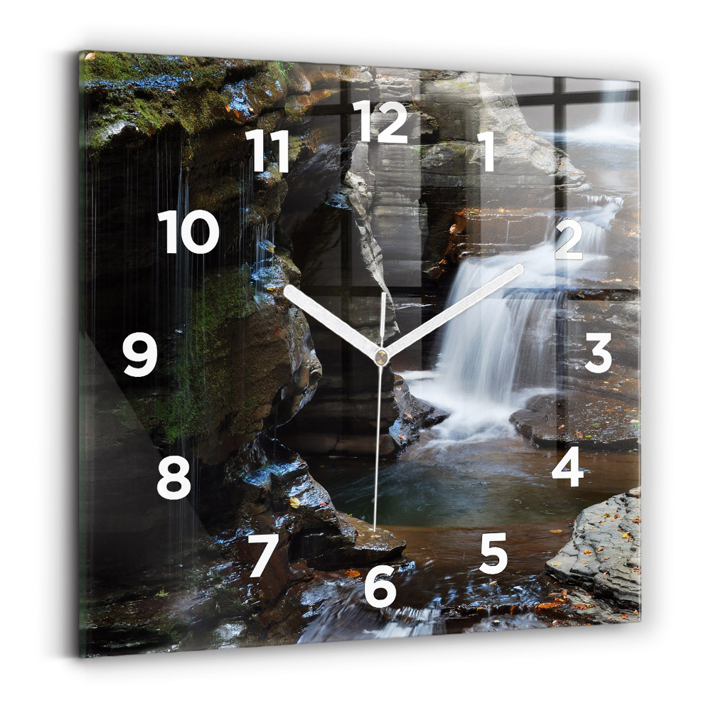 Horloge carrée en verre Cascade et rochers d'Islande
