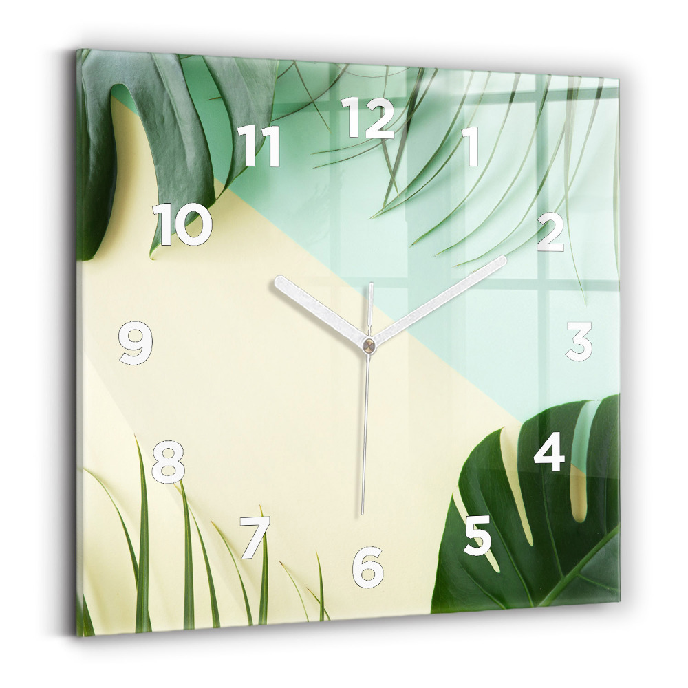 Horloge carrée en verre Feuilles de monstera