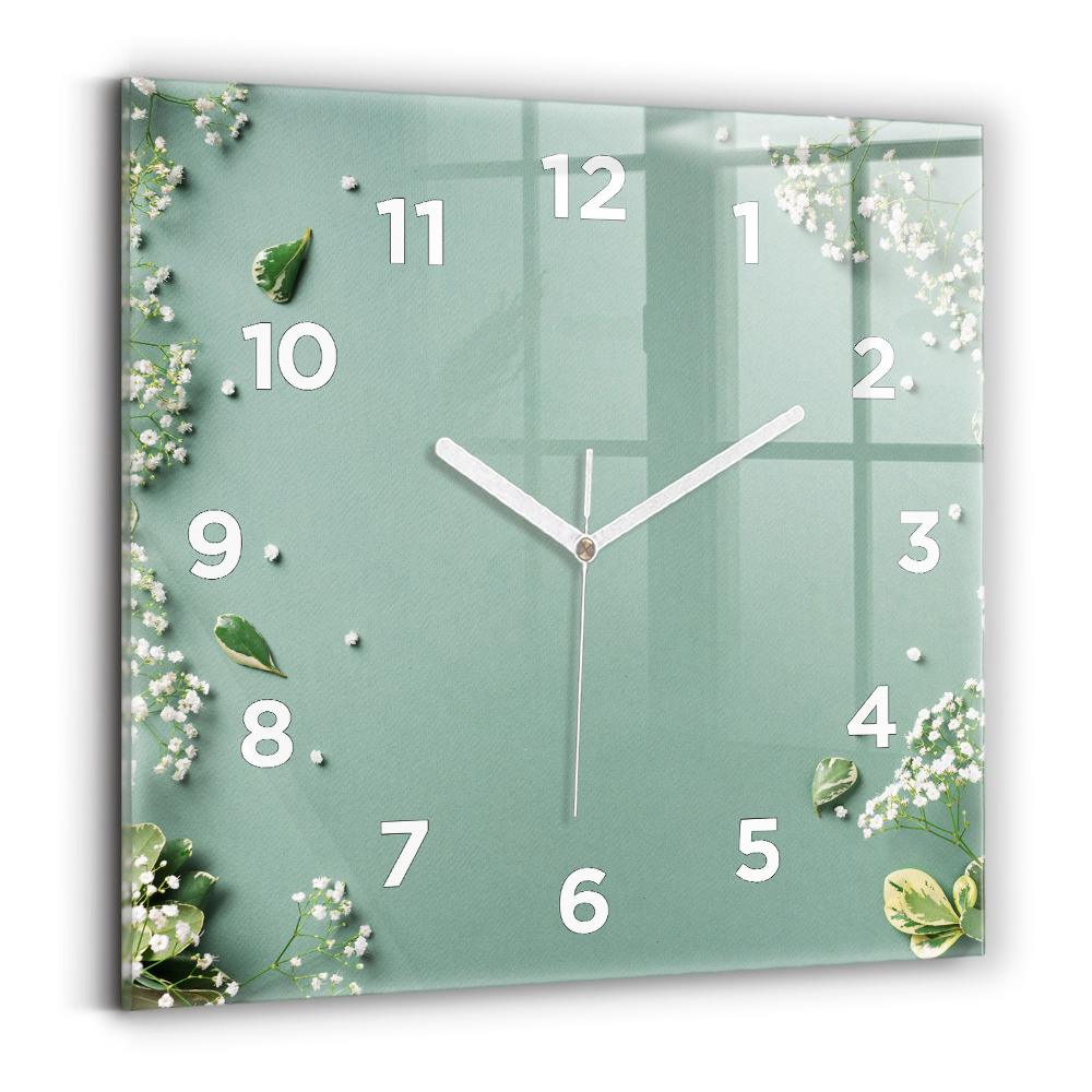 Horloge carrée en verre Fleurs délicates