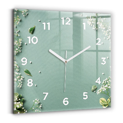 Horloge carrée en verre Fleurs délicates