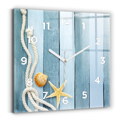 Horloge carrée en verre Planches rayées et coquillage