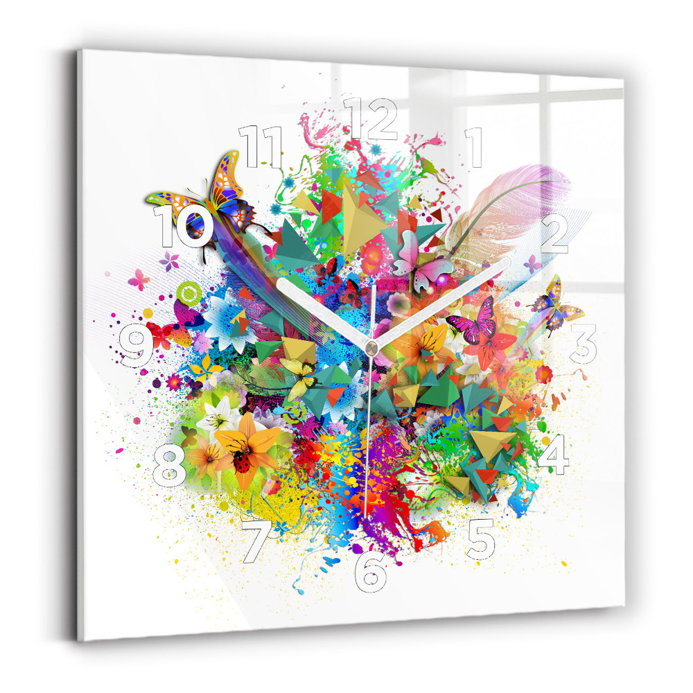 Horloge murale carrée Harmonie florale avec papillons