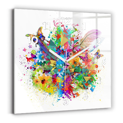 Horloge murale carrée Harmonie florale avec papillons