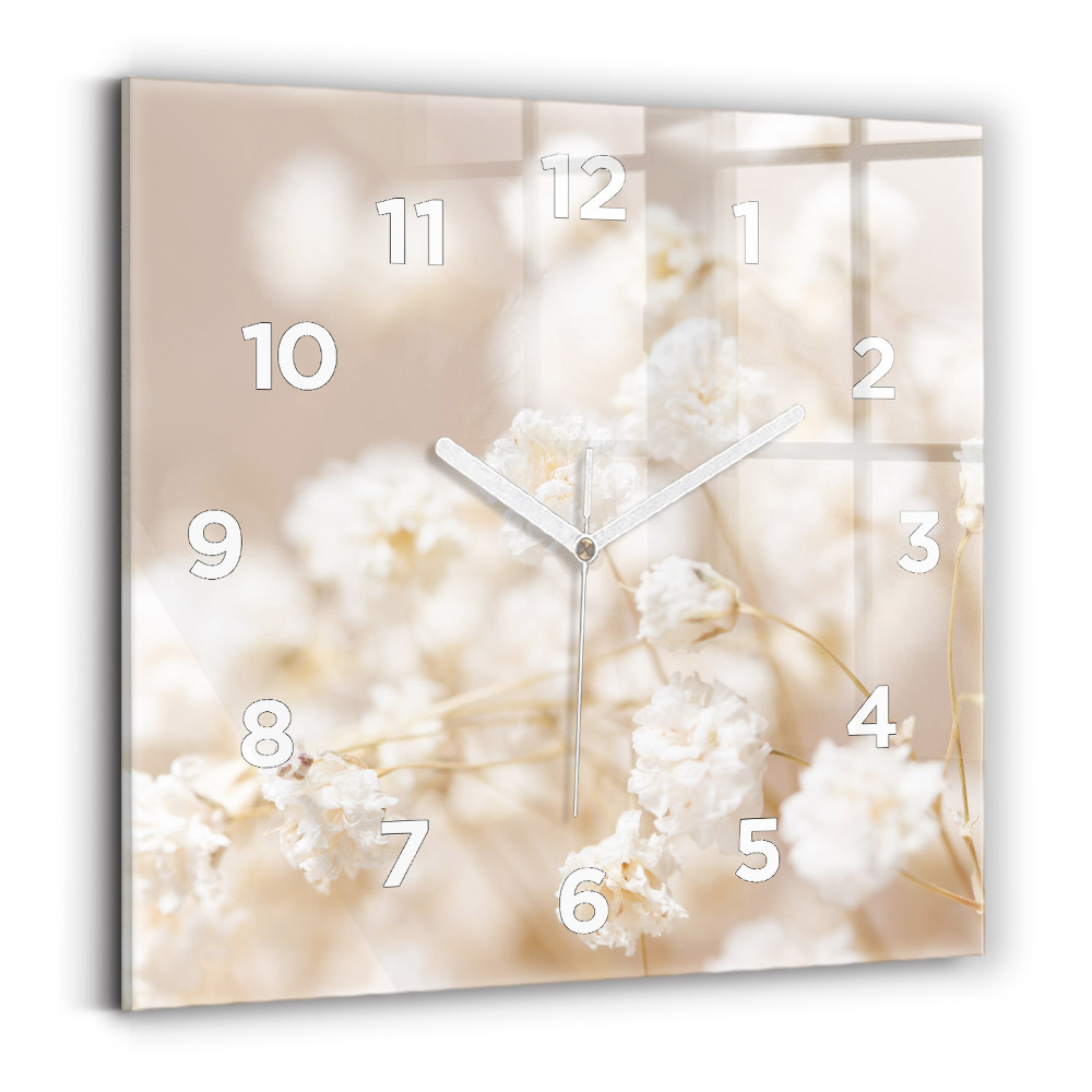 Horloge carrée en verre Petites fleurs blanches