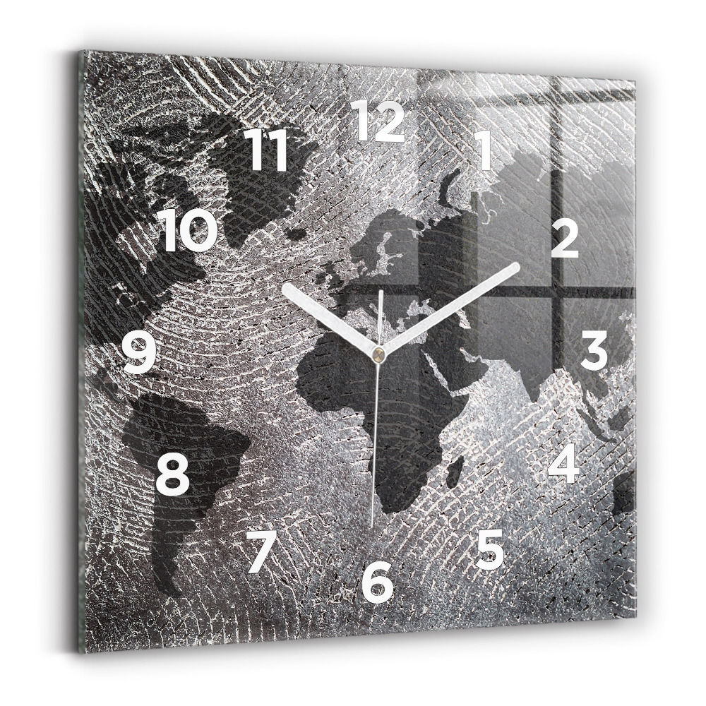 Horloge carrée en verre Carte du monde en béton