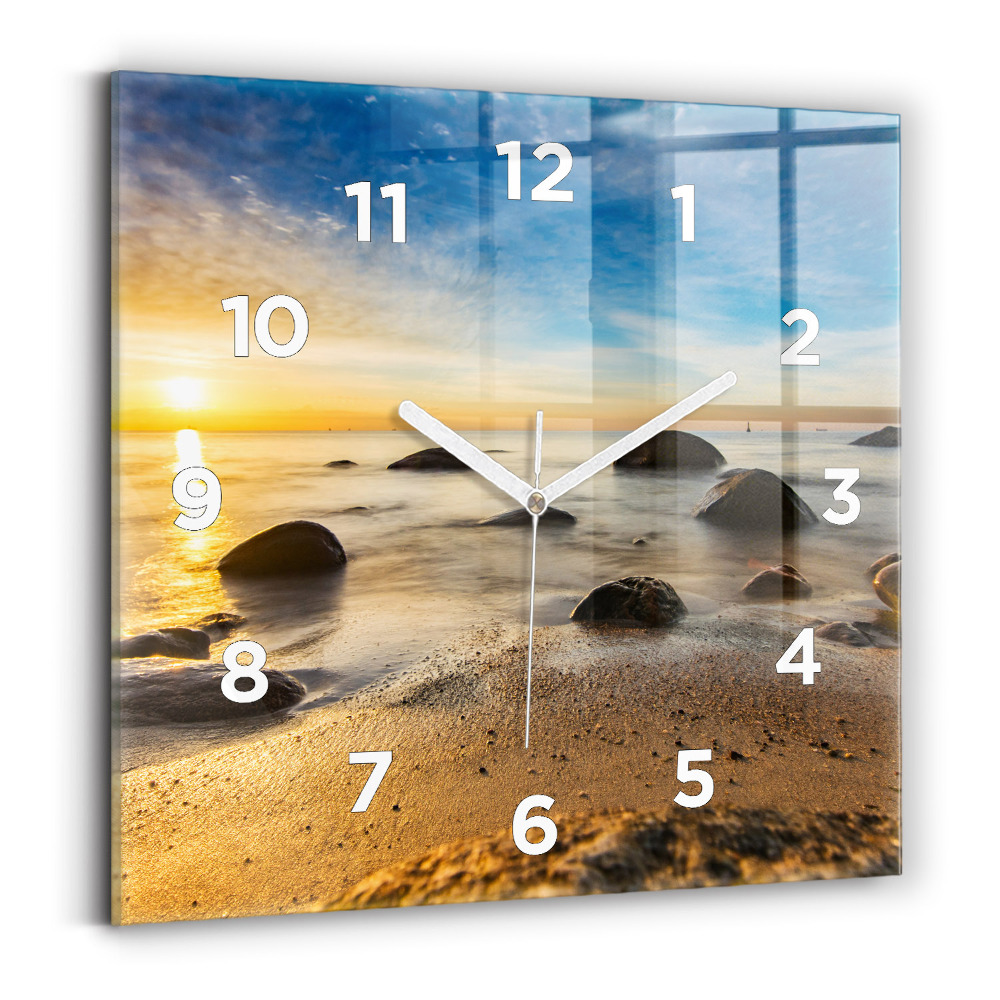 Horloge carrée en verre Lever de soleil sur la mer Baltique