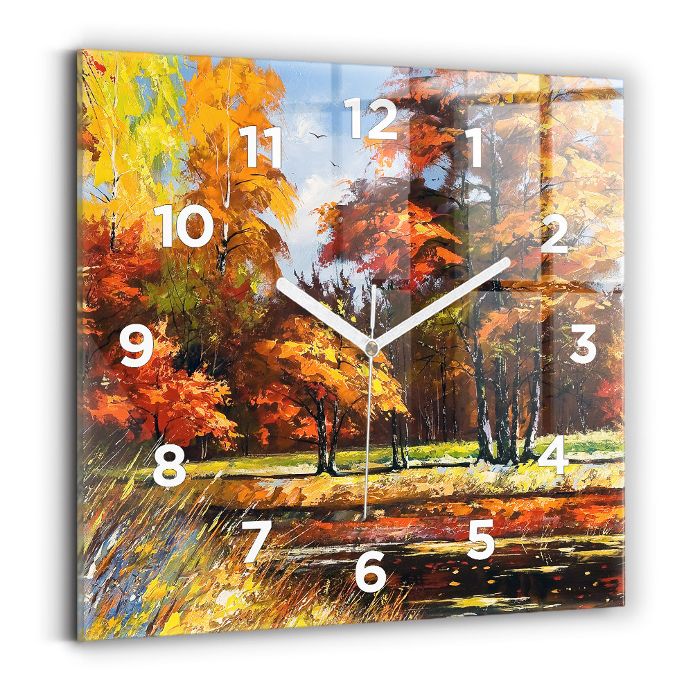 Pendule carrée en verre Paysage d'automne avec rivière