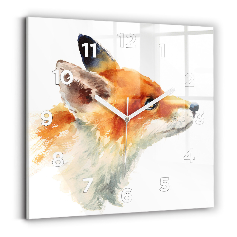Horloge carrée en verre Aquarelle jeune renard