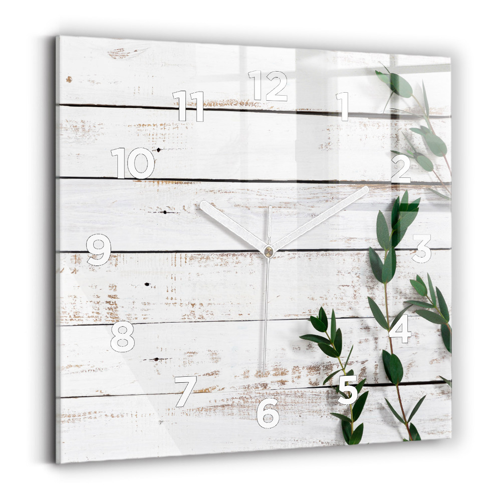 Horloge carrée en verre Planches en bois clair