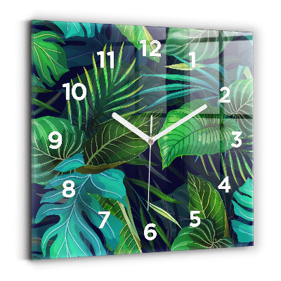 Horloge murale carrée Feuilles exotiques