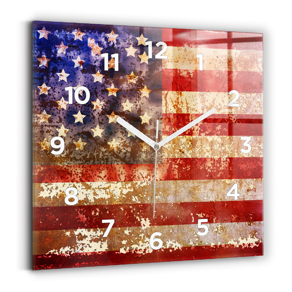 Horloge carrée en verre Drapeau américain en style vintage