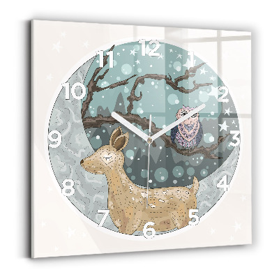 Pendule carrée en verre Animaux nocturnes et lune