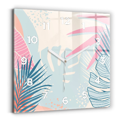 Horloge carrée en verre Feuilles pastel - tropiques