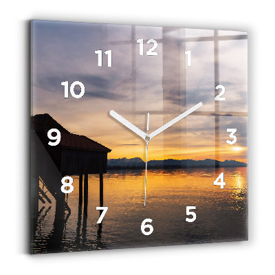 Pendule carrée en verre Coucher de soleil sur un lac