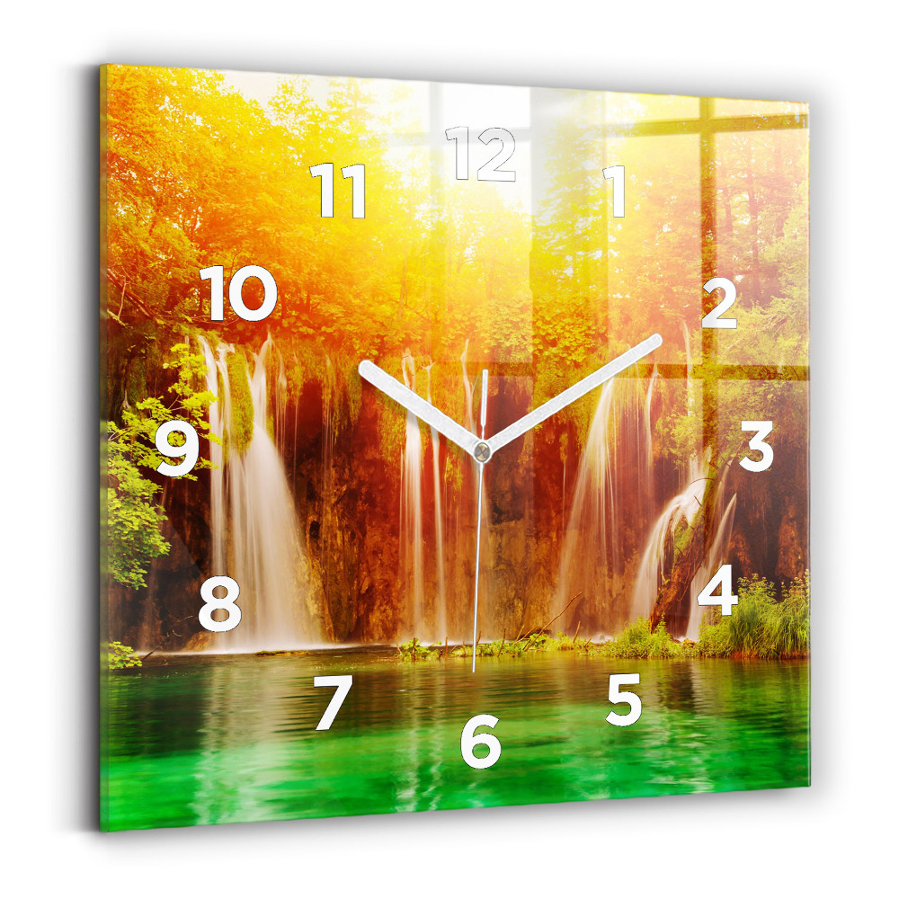 Pendule carrée en verre Vue d'une cascade