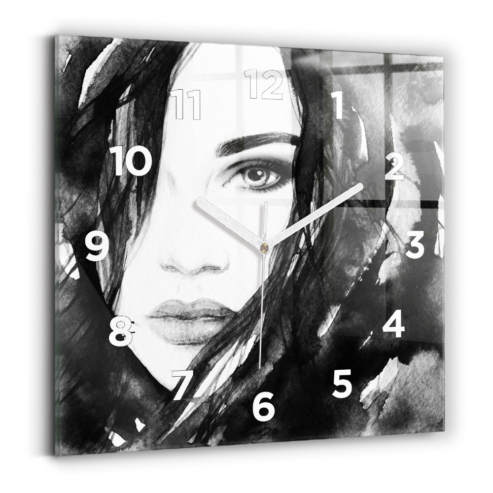 Horloge carrée en verre Portrait d'une femme