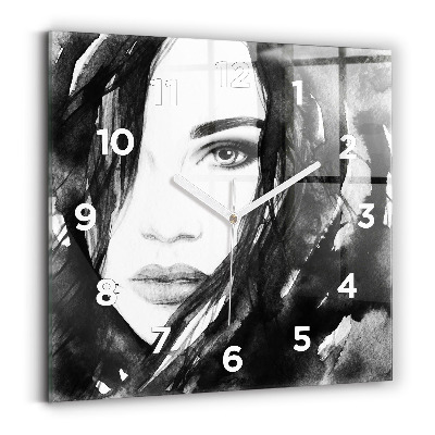 Horloge carrée en verre Portrait d'une femme