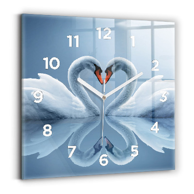 Horloge murale carrée Cygnes dans le coeur